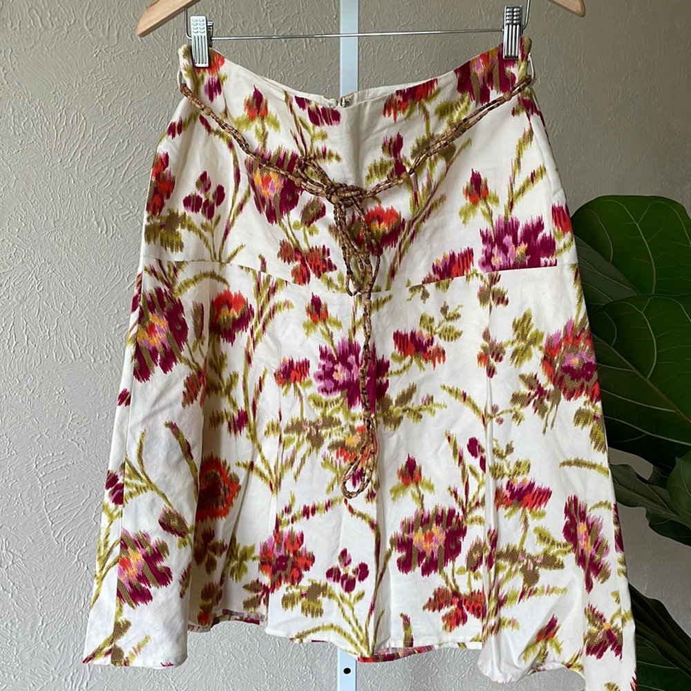 Laundry by Shelli Segal gorgeous ikat floral poplin waist tie skirt